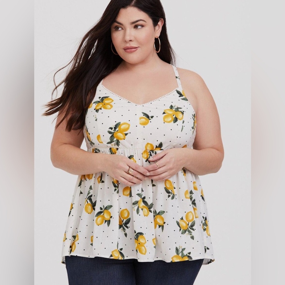 Torrid Peplum Stretch Challis Lace Trim Cami